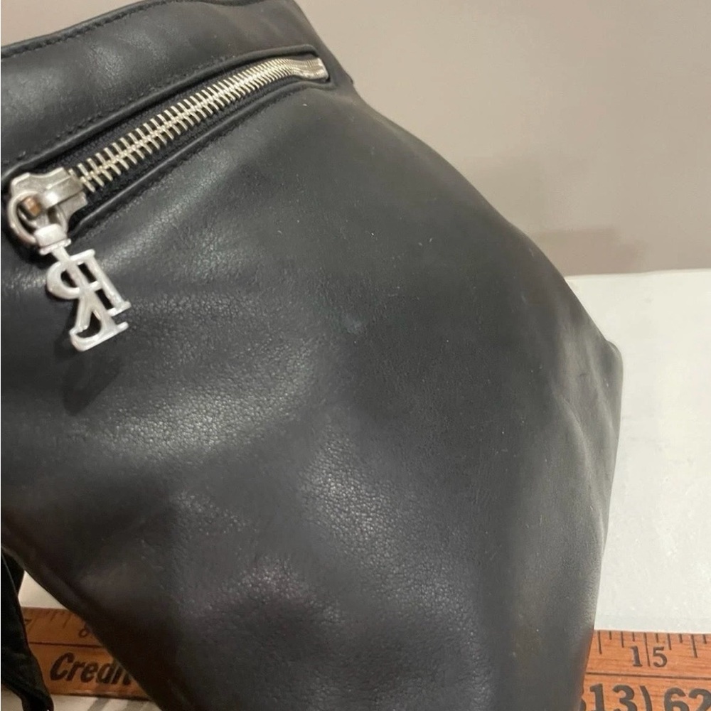 Vintage Ralph Lauren Black Leather Crossbody Shoulder Bag Y2K Silver Logo - Picture 9 of 14